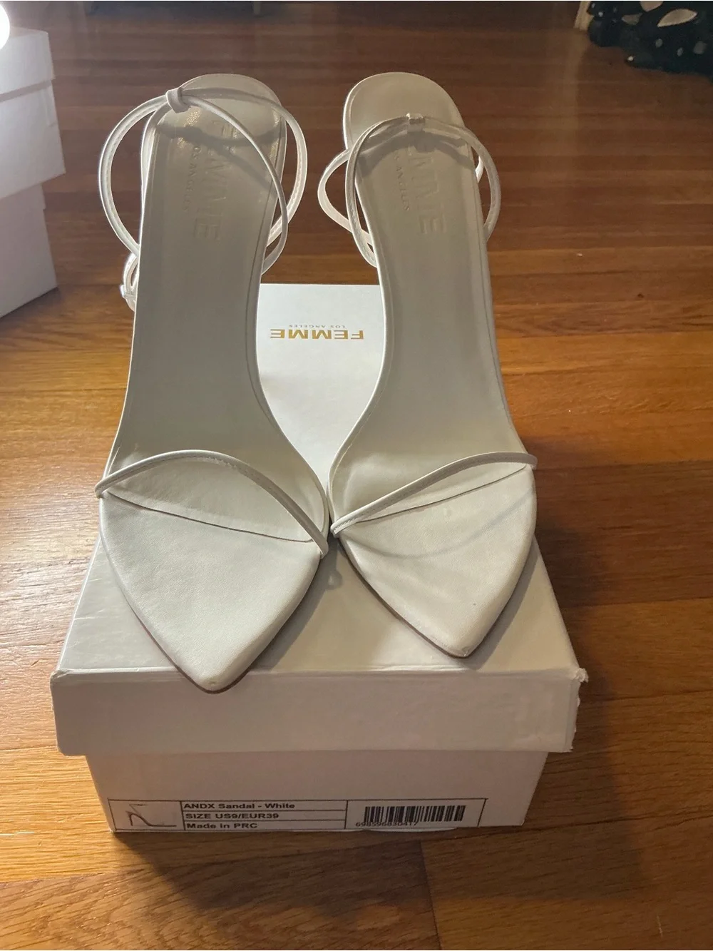 FEMME LA White Women's Pointed Ankle-Strap Heels